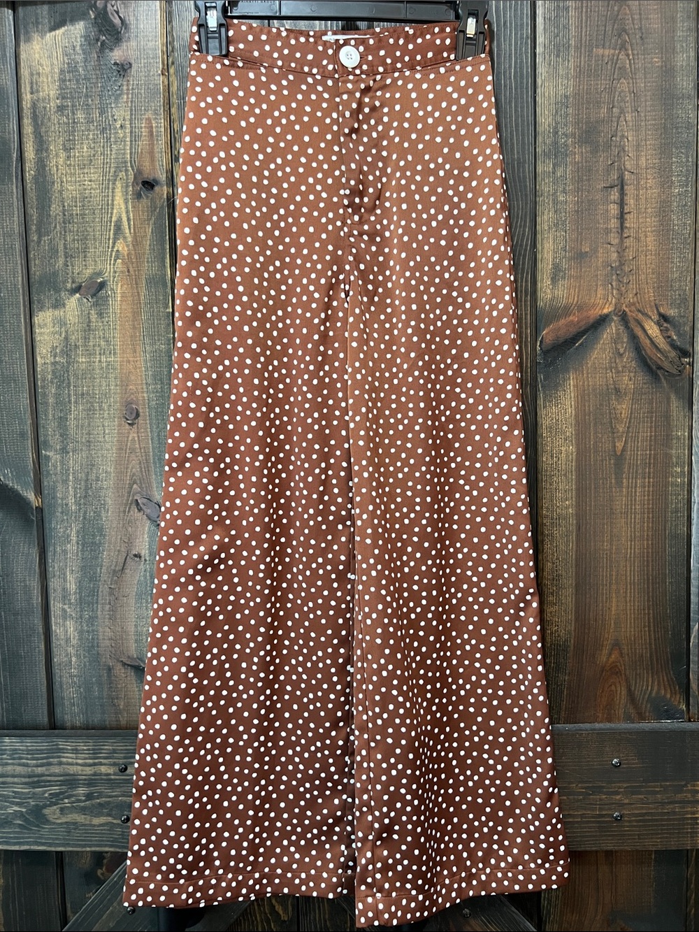 Urban Outfitters Brown Polka Dot Wide Leg Pants XS Satin High Rise Cropped Boho
